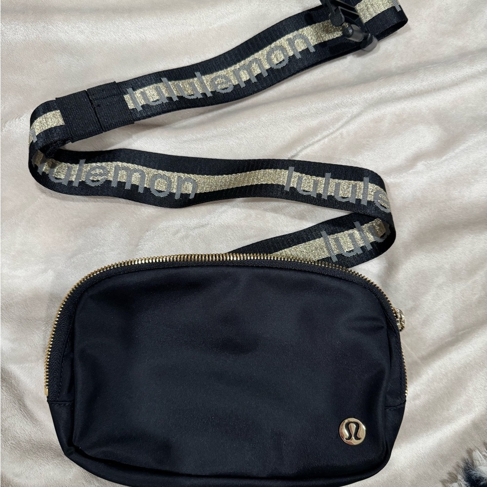 lululemon Black Belt Bag with Gold Accents